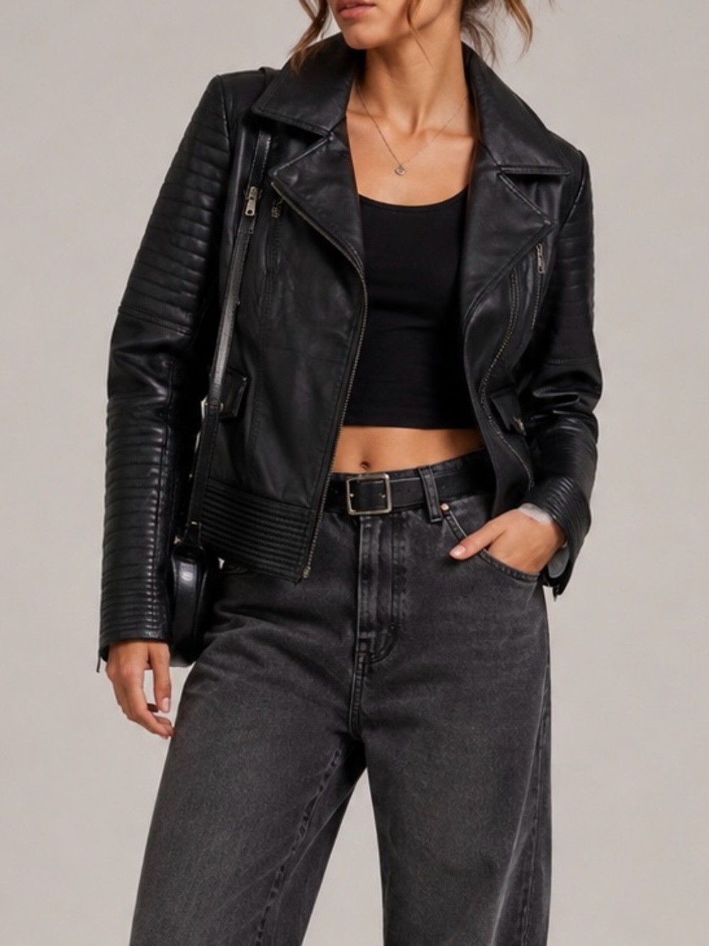 Women's Black Quilted Leather Moto Jacket